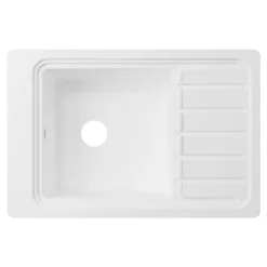 GoodHome Évier de cuisine 1 cuve et 1 égouttoir en composite de quartz blanc mat avec accessoires Romesco* Evier Et Robinet De Buanderie