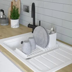 GoodHome Évier de cuisine 1 cuve et 1 égouttoir en composite de quartz blanc mat avec accessoires Romesco* Evier Et Robinet De Buanderie