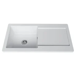 GoodHome Évier de cuisine 1 cuve et 1 égouttoir en céramique blanc Steinfield