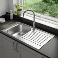 Évier de cuisine 1 cuve et 1 égouttoir en acier inoxydable Jabiri* Evier Et Robinet De Buanderie