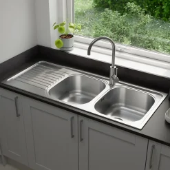 Évier de cuisine 2 cuves et 1 égouttoir en acier inoxydable Jabiri* Evier Et Robinet De Buanderie