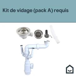 GoodHome Évier de cuisine en composite de quartz noir 1 bac à encastrer Hawking + égouttoir