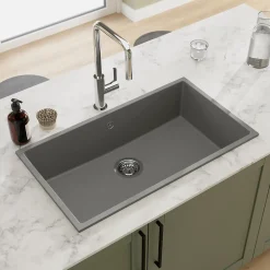 GoodHome Évier de cuisine en composite de quartz gris 1 bac à encastrer Sorrel* Evier Et Robinet De Buanderie