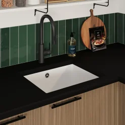 GoodHome Évier de cuisine en composite de quartz blanc mat 1 bac à encastrer Sorrel
