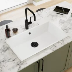 GoodHome Évier de cuisine en composite de quartz blanc 1 bac à encastrer Sorrel* Evier Et Robinet De Buanderie