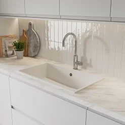 GoodHome Évier de cuisine en composite de quartz blanc 1 bac à encastrer Sorrel* Evier Et Robinet De Buanderie