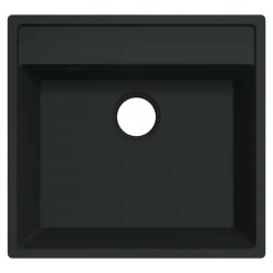GoodHome Évier de cuisine en composite de quartz noir 1 bac à encastrer Hirase* Evier Et Robinet De Buanderie