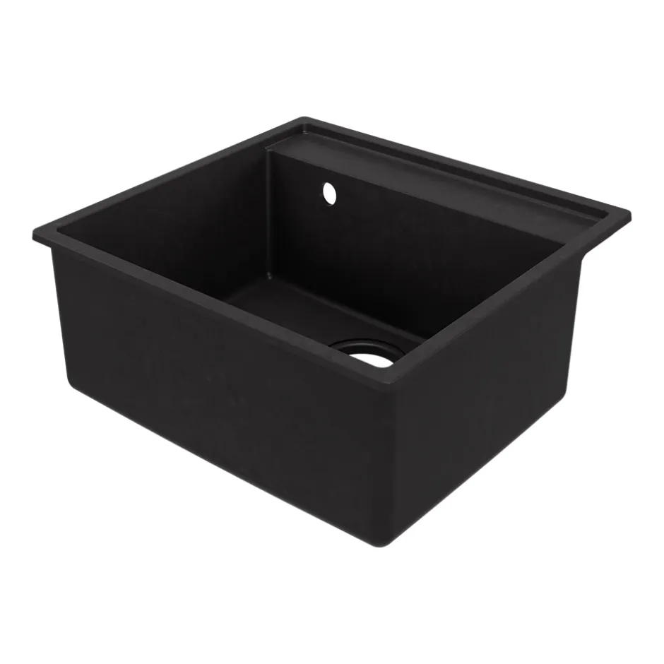 GoodHome Évier de cuisine en composite de quartz noir 1 bac à encastrer Hirase* Evier Et Robinet De Buanderie