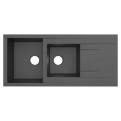 GoodHome Évier de cuisine en résine noir 2 bacs à encastrer et égouttoir Keluak* Evier Et Robinet De Buanderie