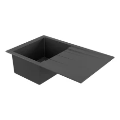GoodHome Évier de cuisine en résine noir 1 bac à encastrer et égouttoir Keluak* Evier Et Robinet De Buanderie
