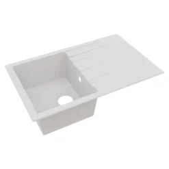GoodHome Évier de cuisine en résine blanc 1 bac à encastrer et égouttoir Keluak* Evier Et Robinet De Buanderie