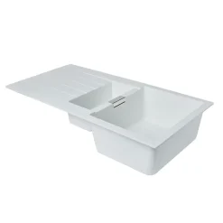 GoodHome Évier en composite de quartz blanc 1,5 bacs à encastrer Torla* Evier Et Robinet De Buanderie