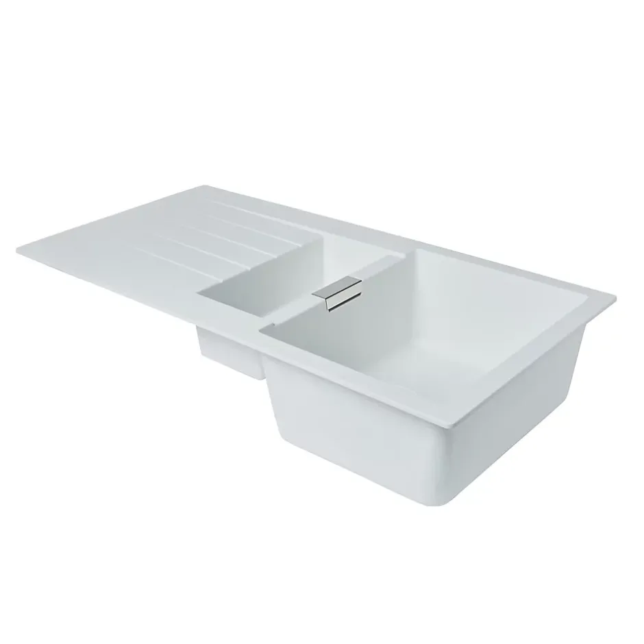 GoodHome Évier en composite de quartz blanc 1,5 bacs à encastrer Torla* Evier Et Robinet De Buanderie