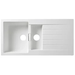 GoodHome Évier en composite de quartz blanc 1,5 bacs à encastrer Torla* Evier Et Robinet De Buanderie