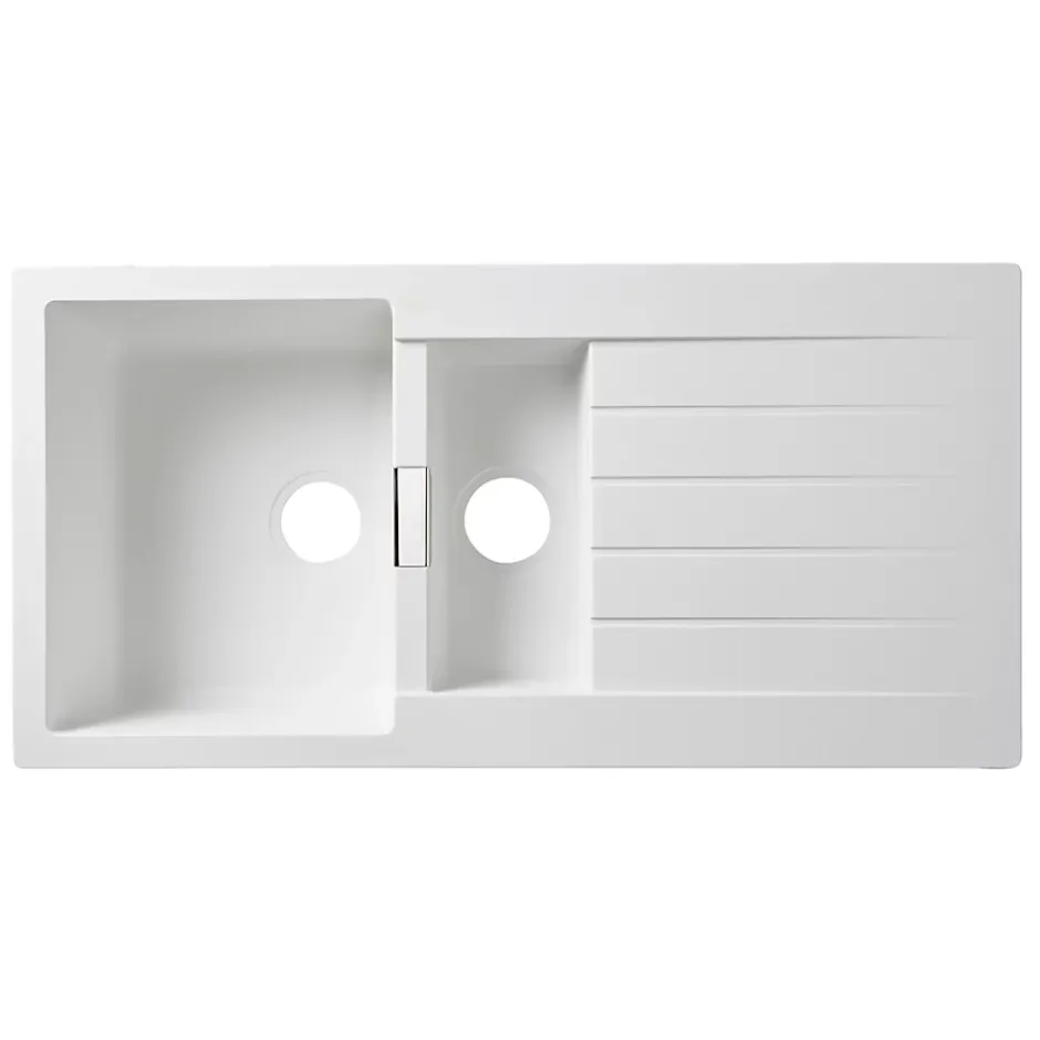 GoodHome Évier en composite de quartz blanc 1,5 bacs à encastrer Torla* Evier Et Robinet De Buanderie