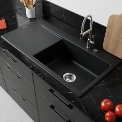 Villeroy & Boch Évier en céramique 1 cuve à droite à encastrer Subway Style noir mat* Evier Et Robinet De Buanderie