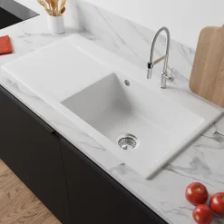 Villeroy & Boch Évier en céramique 1 cuve à droite à encastrer Subway Style blanc mat