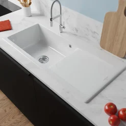 Villeroy & Boch Évier en céramique 1 cuve à gauche à encastrer Subway Style blanc brillant* Evier Et Robinet De Buanderie
