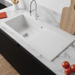 Villeroy & Boch Évier en céramique 1 cuve à gauche à encastrer Subway Style blanc mat* Evier Et Robinet De Buanderie