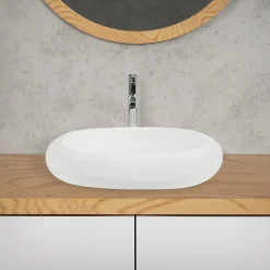 ECD Germany Évier lavabo vasque a poser ovale céramique lave-mains salle de bain 630x420 mm* Vasque À Poser