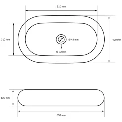 ECD Germany Évier lavabo vasque a poser ovale céramique lave-mains salle de bain 630x420 mm* Vasque À Poser