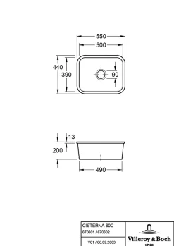 Villeroy & Boch Évier sous-plan en céramique 1 cuve à encastrer Cisterna blanc mat* Evier Et Robinet De Buanderie