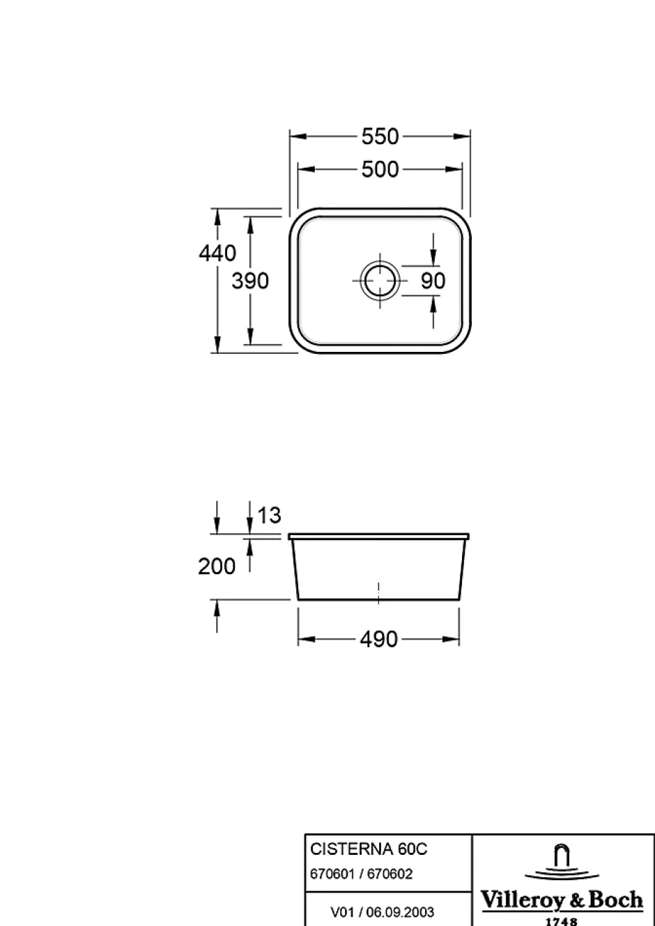 Villeroy & Boch Évier sous-plan en céramique 1 cuve à encastrer Cisterna blanc mat* Evier Et Robinet De Buanderie