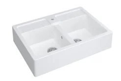 Carea Évier timbre d'office de cuisine à poser 2 bacs granit blanc glacial* Evier Et Robinet De Buanderie