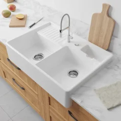 Villeroy & Boch Évier timbre d'office de cuisine à poser 2 bacs Tradition céramique blanc brillant