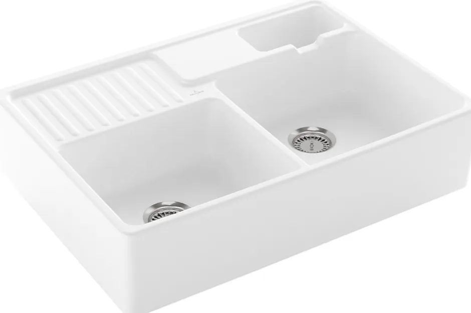 Villeroy & Boch Évier timbre d'office de cuisine à poser 2 bacs Tradition céramique blanc brillant