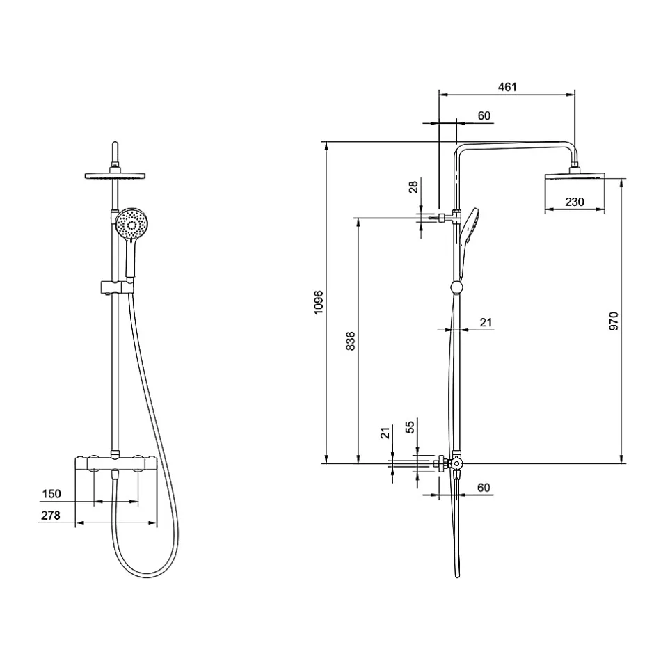 Villeroy & Boch Colonne de douche 230, avec mitigeur thermostatique et douchette 3 jets Chrome* Colonne De Douche Hydromassante
