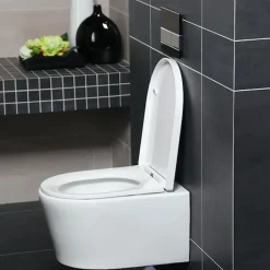 Villeroy & Boch Pack WC Bâti-support sol mur + WC SAT sans bride + Abattant SoftClose + Plaque noire (VCNSAT4)* Wc Suspendu