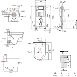 Villeroy & Boch Pack WC Bâti-support sol mur + WC SAT sans bride + Abattant SoftClose + Plaque noire (VCNSAT4)* Wc Suspendu