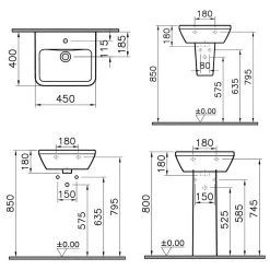 Vitra Integra Lavabo 45x40 cm avec trou pour robinetterie au milieu, Blanc (7047-003-0001)