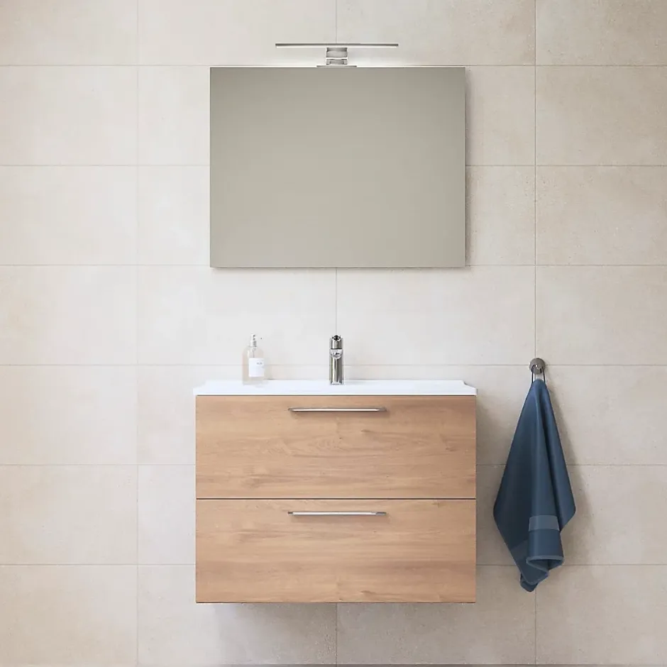 Vitra Mia ensemble meuble 79x61x39,5 cm avec miroir, lavabo et éclairage LED, Chêne (MIASET80D)