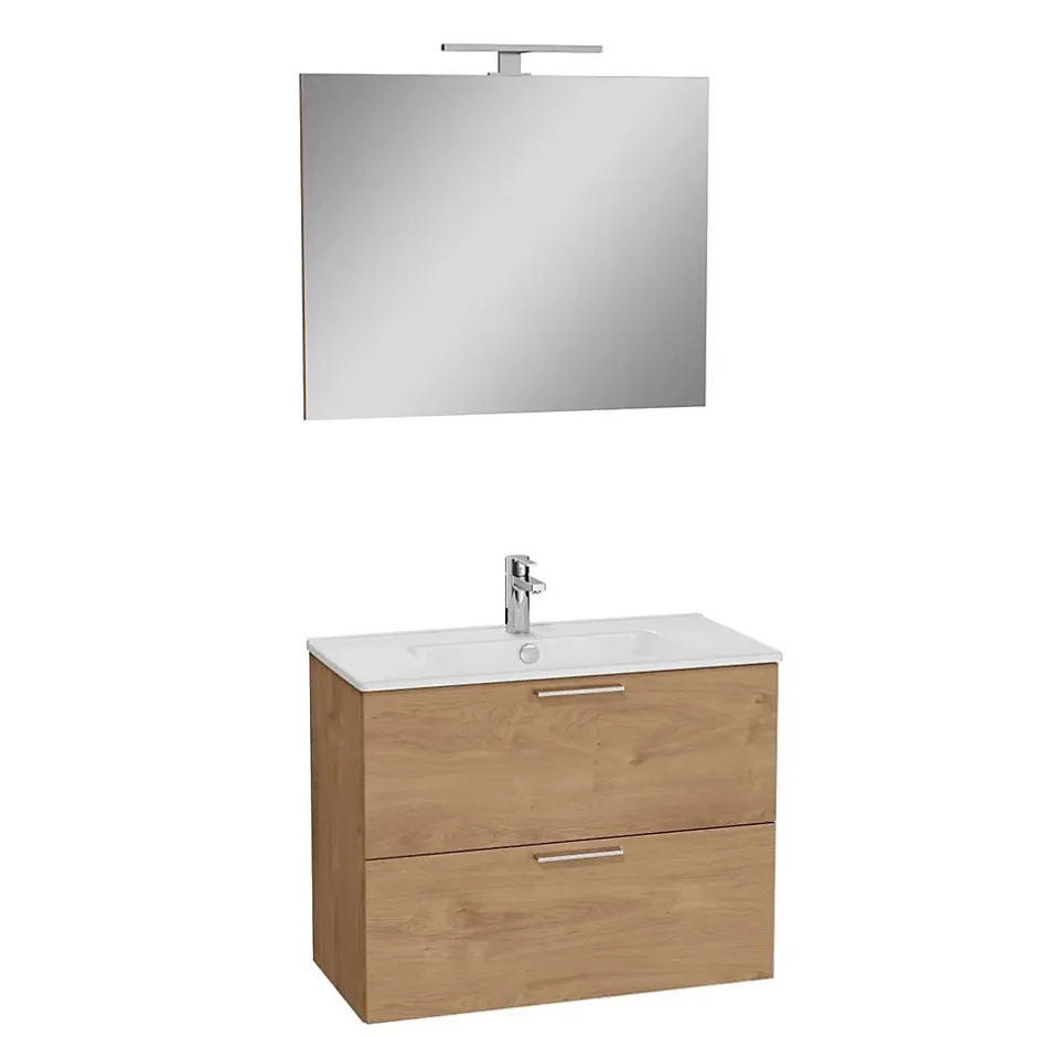 Vitra Mia ensemble meuble 79x61x39,5 cm avec miroir, lavabo et éclairage LED, Chêne (MIASET80D)