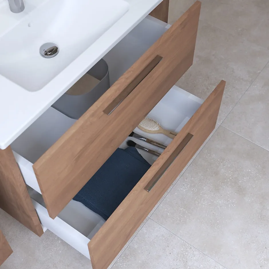 Vitra Mia ensemble meuble 79x61x39,5 cm avec miroir, lavabo et éclairage LED, Chêne (MIASET80D)