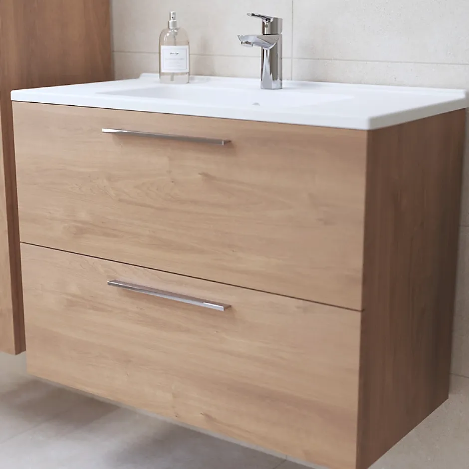 Vitra Mia ensemble meuble 79x61x39,5 cm avec miroir, lavabo et éclairage LED, Chêne (MIASET80D)