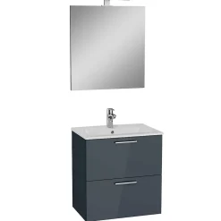 Vitra Mia ensemble meuble préassemblé 59x61x39,5 cm avec lavabo, miroir et éclairage LED, Anthracite brillant (MIASET60A)