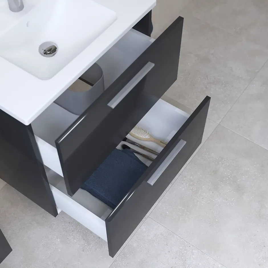 Vitra Mia ensemble meuble préassemblé 59x61x39,5 cm avec lavabo, miroir et éclairage LED, Anthracite brillant (MIASET60A)