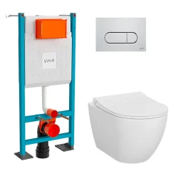 Vitra Pack WC Mia suspendu cuvette carénée fixations invisibles et bati support autoportant avec plaque Chromée* Wc Suspendu
