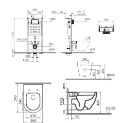 Vitra Pack WC Mia suspendu cuvette carénée fixations invisibles et bati support autoportant avec plaque Chromée* Wc Suspendu