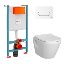 Vitra Pack WC S50 suspendu cuvette carénée et bati support mur porteur avec plaque Blanche
