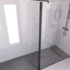 Aurlane Volet pivotant pour paroi de douche fixe - 40x200cm - Verre transparent 6mm - Profile Noir Mat* Paroi De Douche