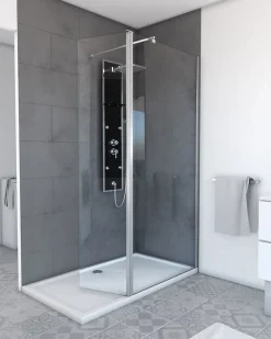 Aurlane Volet pivotant pour paroi de douche fixe - 40x200cm - Verre transparent 6mm - Profile Chromé
