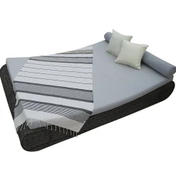Vivezen Véritable fouta Tunisienne 1m x 2m tissage à plat 100% coton 380g - Blanc cassé et gris foncé -* Serviette De Bain