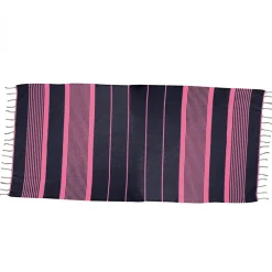 Vivezen Véritable fouta Tunisienne 1m x 2m tissage à plat 100% coton 380g - Gris foncé et rose -