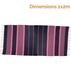 Vivezen Véritable fouta Tunisienne 1m x 2m tissage à plat 100% coton 380g - Gris foncé et rose -