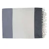 Vivezen Véritable fouta Tunisienne XXL 2m x 3m tissage à plat 100% coton 380g - Gris et beige -