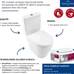 Villeroy & Boch WC à poser compact sans bride sortie horizontale VILLEROY ET BOCH Avento avec abattant frein de chute